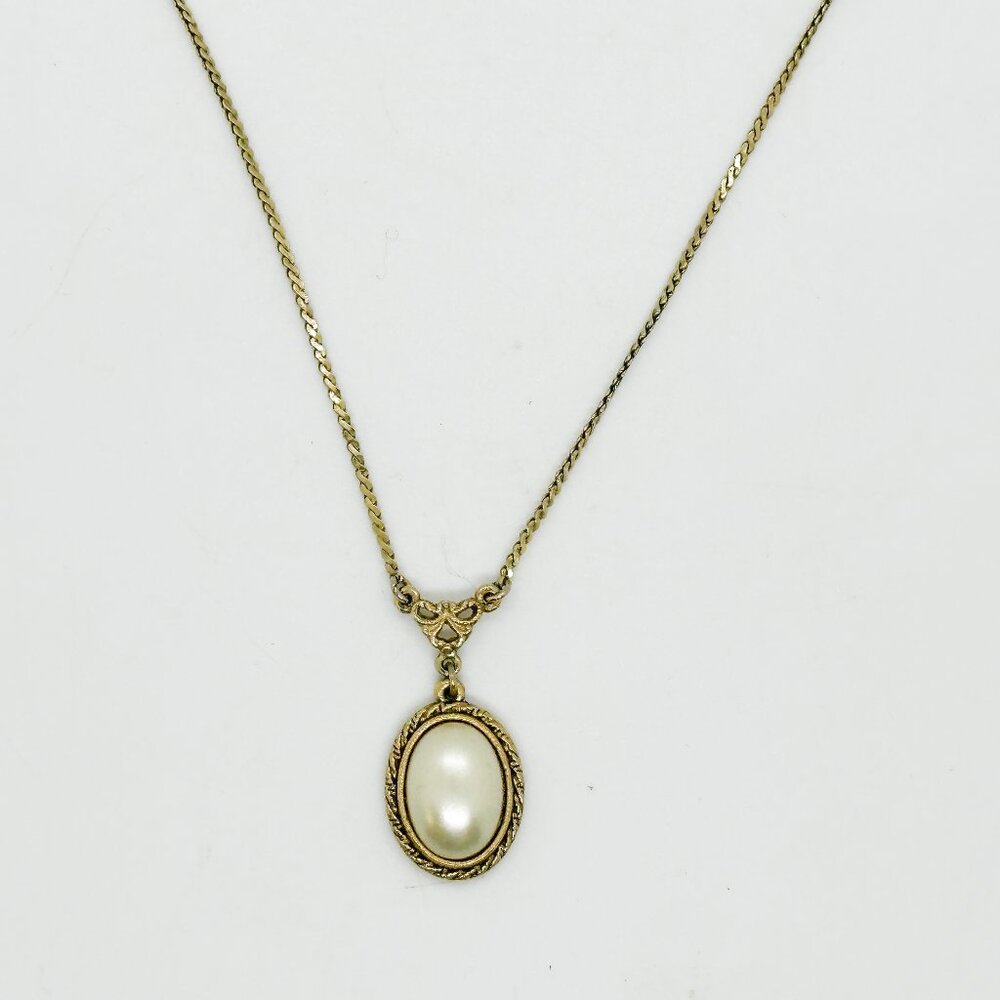 1925 Vtg Styled Victorian Necklace Earrings Gold Metal Pearl Witchy Gothic Dark